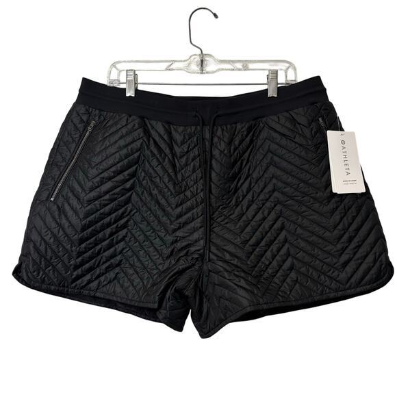 ATHLETA Apres Quilted DOWN Ski Hiking‎ Shorts Zip Pockets Size 16 Black NWT - Picture 1 of 8